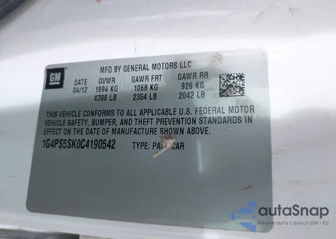 2012 Buick Verano Leather Group from USA, damaged, VIN 1G4PS5SK0C4190542